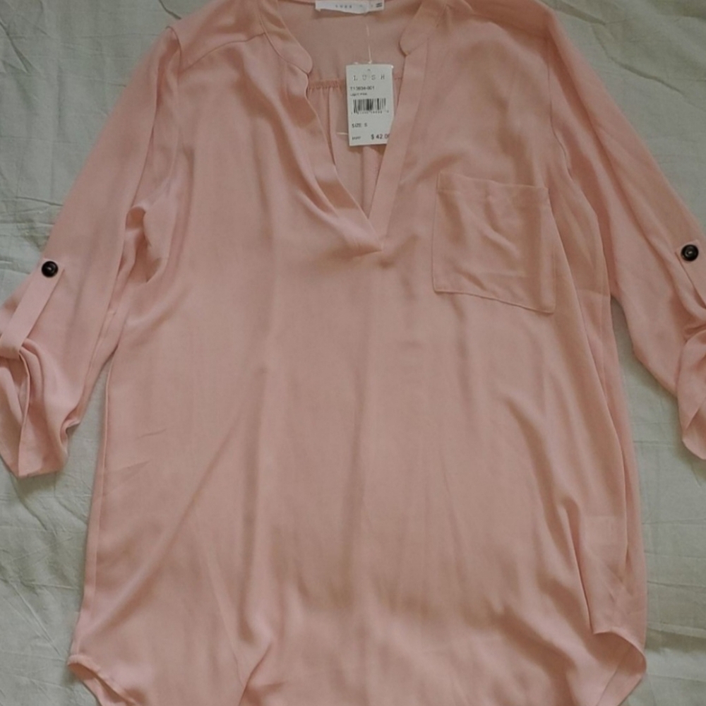 LUSH Pink Relaxed Mandarin Collar Blouse Size Small